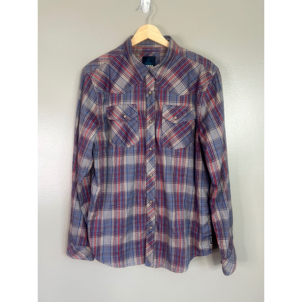 PRANA Men's‎ Western Plaid purple Shirt long-sleeve medium casual